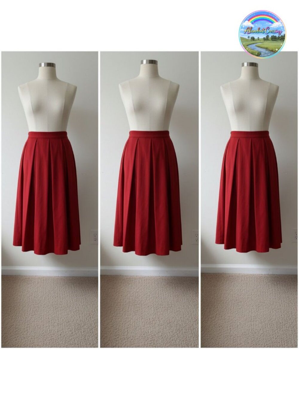 Vintage Pleated A-Line Midi Skirt